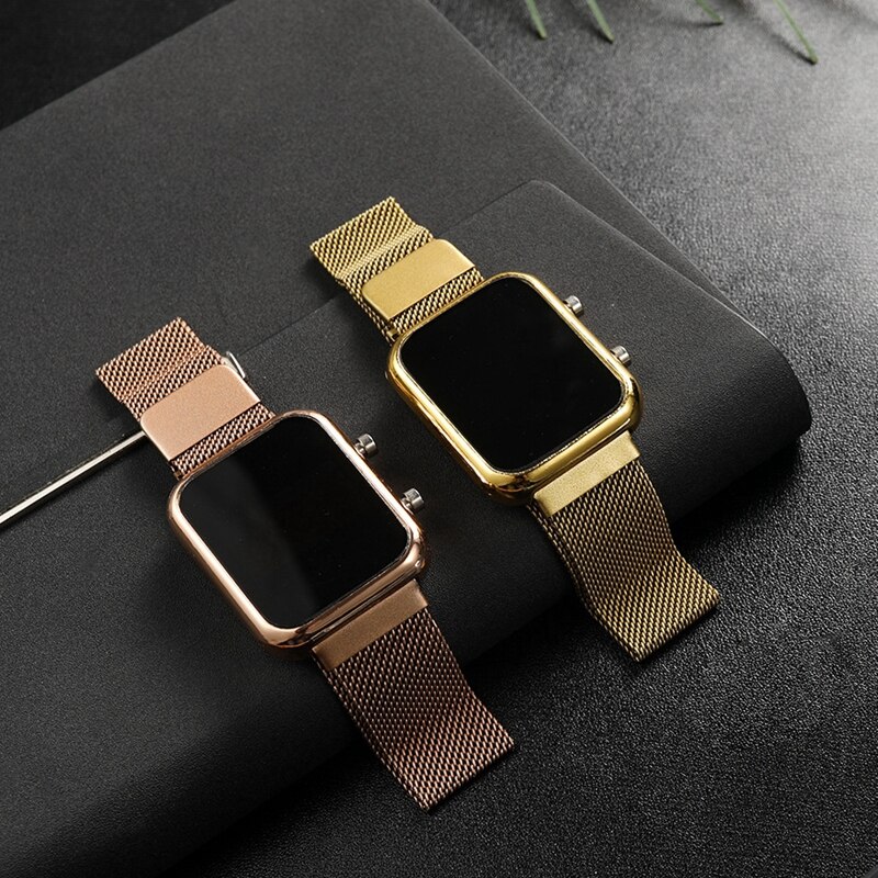 Luksus firkantet urskive kvartsure til kvinder rustfrit stål magnetisk armbånd kjoleur dame armbåndsur relogio feminino