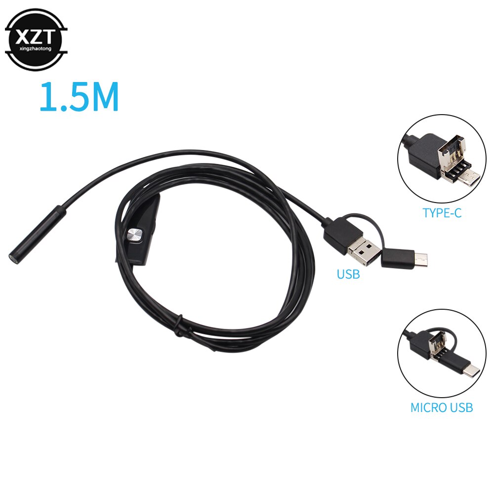 7Mm Usb Endoscoop Camera Micro Usb Otg Type C Flexibele IP67 Waterdichte 6 Verstelbare Leds Inspectie Borescope Voor Android pc: 1.5M