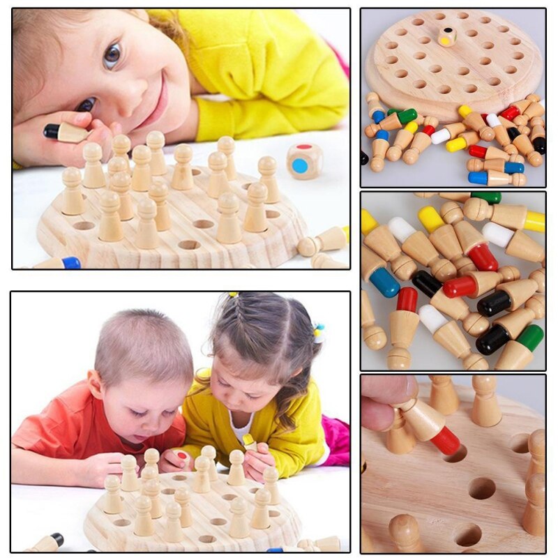 Wooden Memory Matchstick Chess Game Kids Educational Toys Brain Training