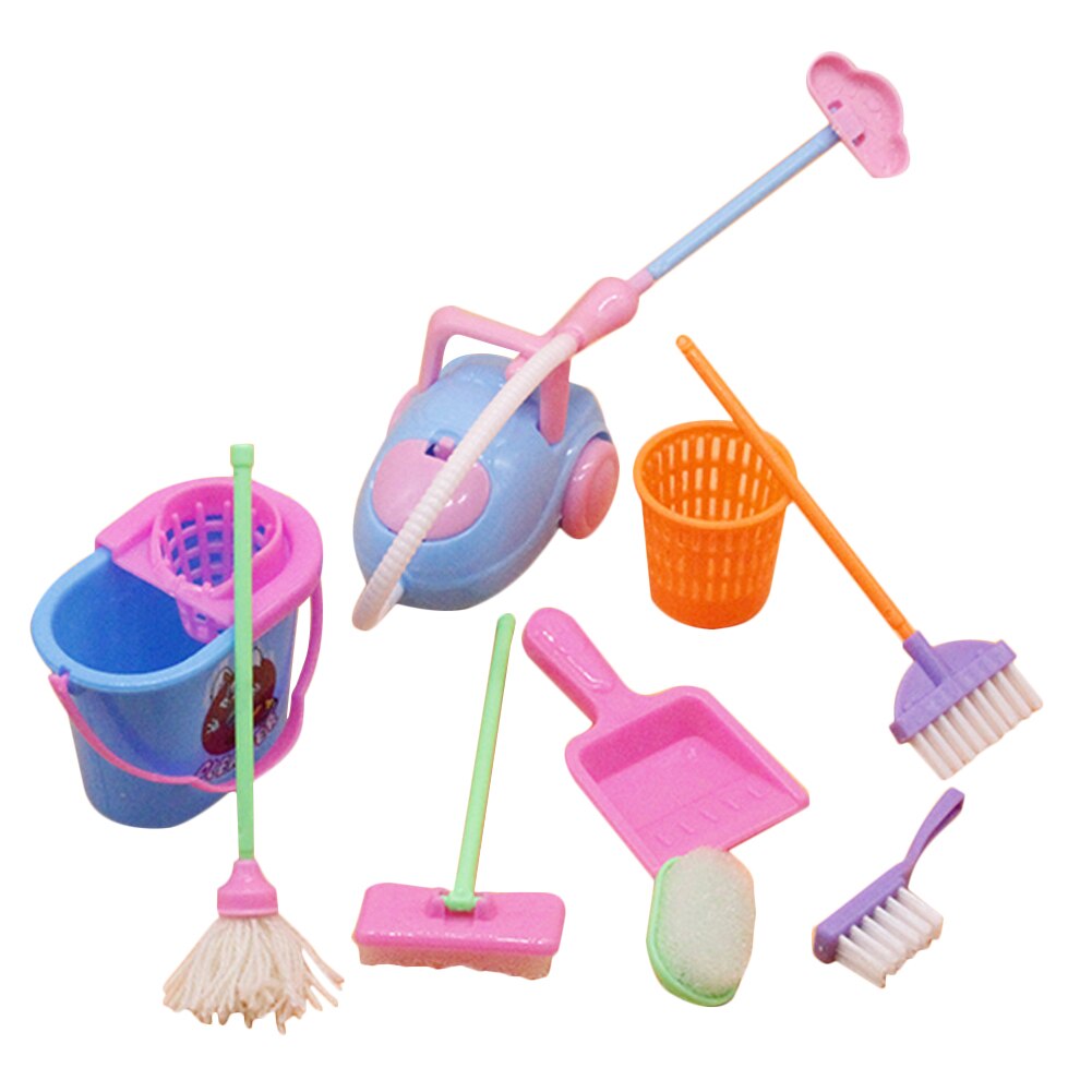 9pcs Bucket Pretend Toys Kit Baby Cleaning Tools Broom Educational Sweeping Brush Colorful Mop Kids Play Housekeeping