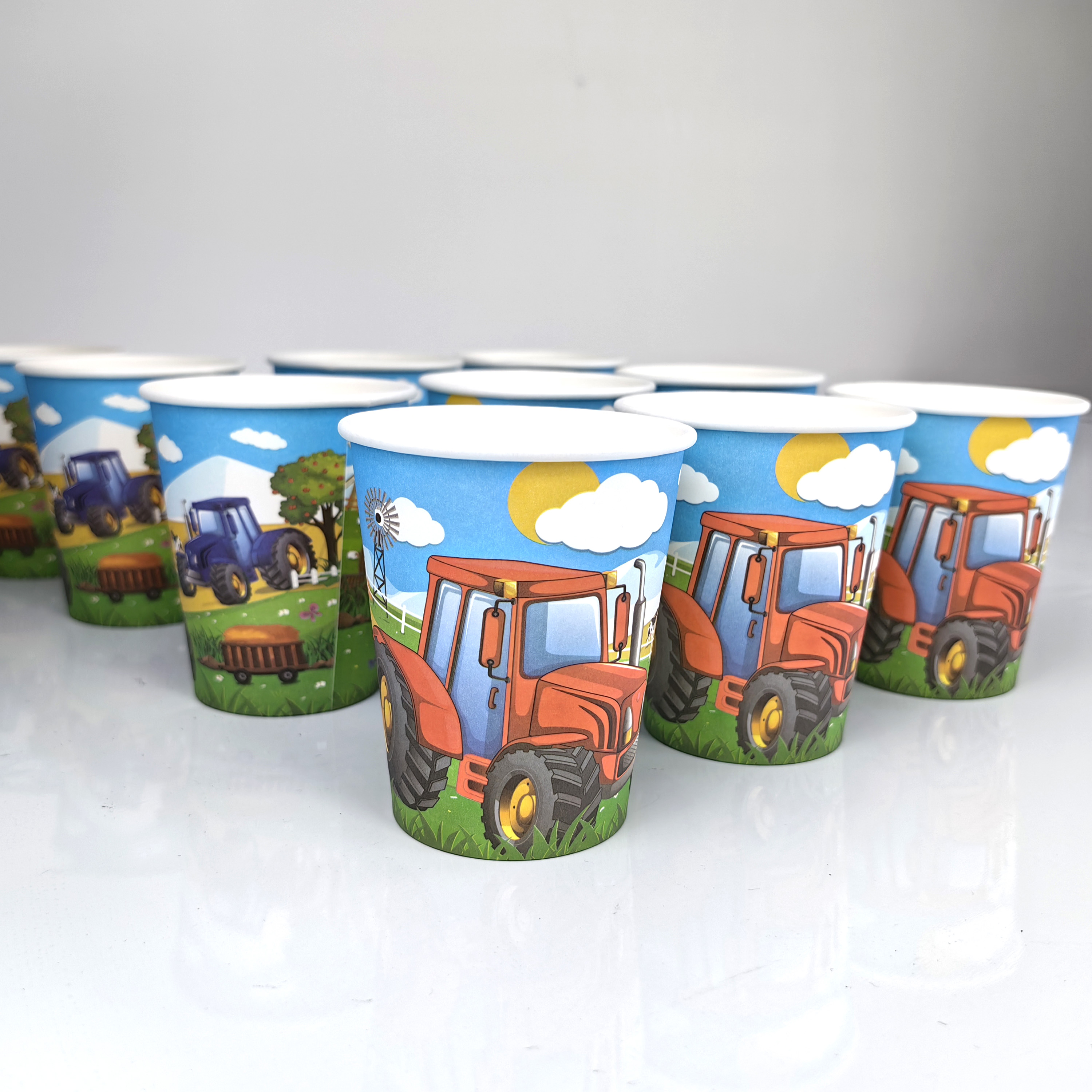 Cartoon Green Farm Tractor Disposable Tableware Plate Paper Cup Napkins Kids Boys Farm Theme Birthday Party Decor Supplies