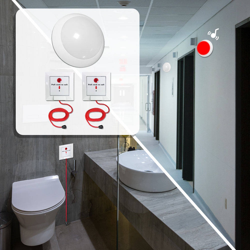 Ycall Wireless Caregiver Pager Alarm Strobe Siren Call System Pull Rope Waterproof Bell Button for Home Safety Elderly Patient