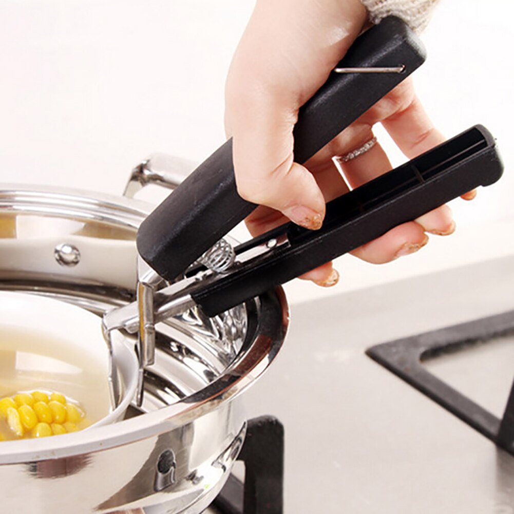 Stainless Steel Anti Clamp Pot Pan Bowl Holder Dish Plate Gripper Clip Retriever Tongs Silicone Handle Kitchen Tool