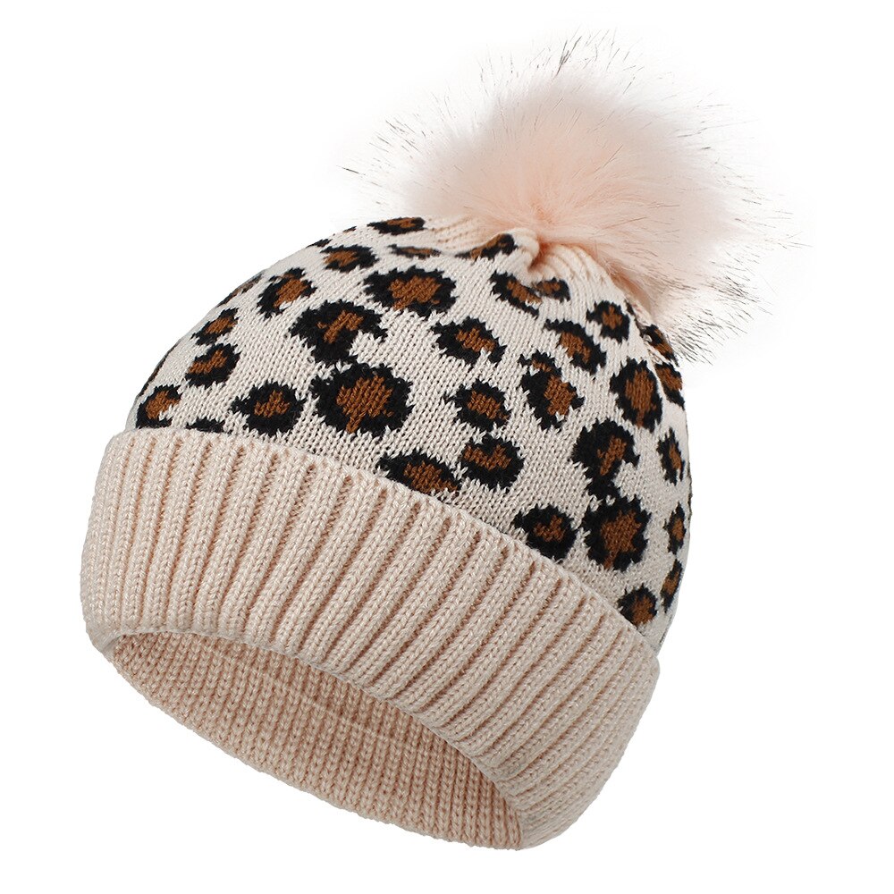 Gebreide luipaard mutsen dames pompon pompom wintermuts met pompon muts pompons voor muts imitatiebont casual warme gebreide muts muts