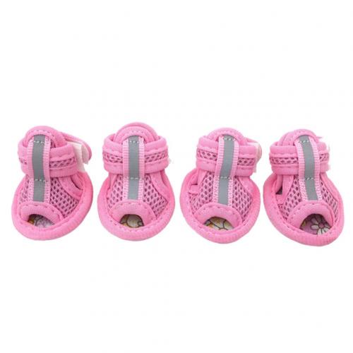 4Pcs gut aussehende Hund Sandalen Gummi Sohle Hund Turnschuhe Einfache Atmungsaktive Hund Mesh Schuhe: Rosa / 3