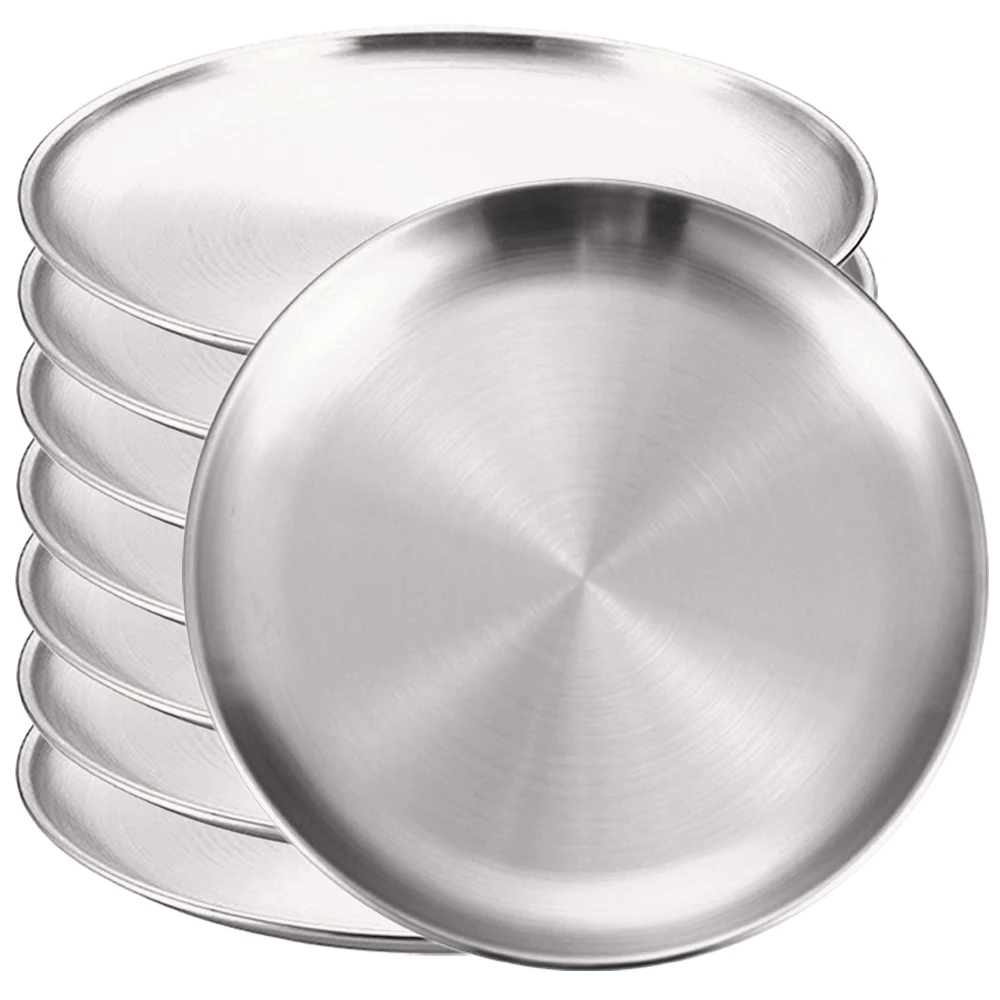 8 Stücke Edelstahl Runde Goldene Flache Tablett Platte Rostfrei 14/17/20/23/26 cm Camping Platte BBQ Picknick Gerichte Kochgeschirr: Lila