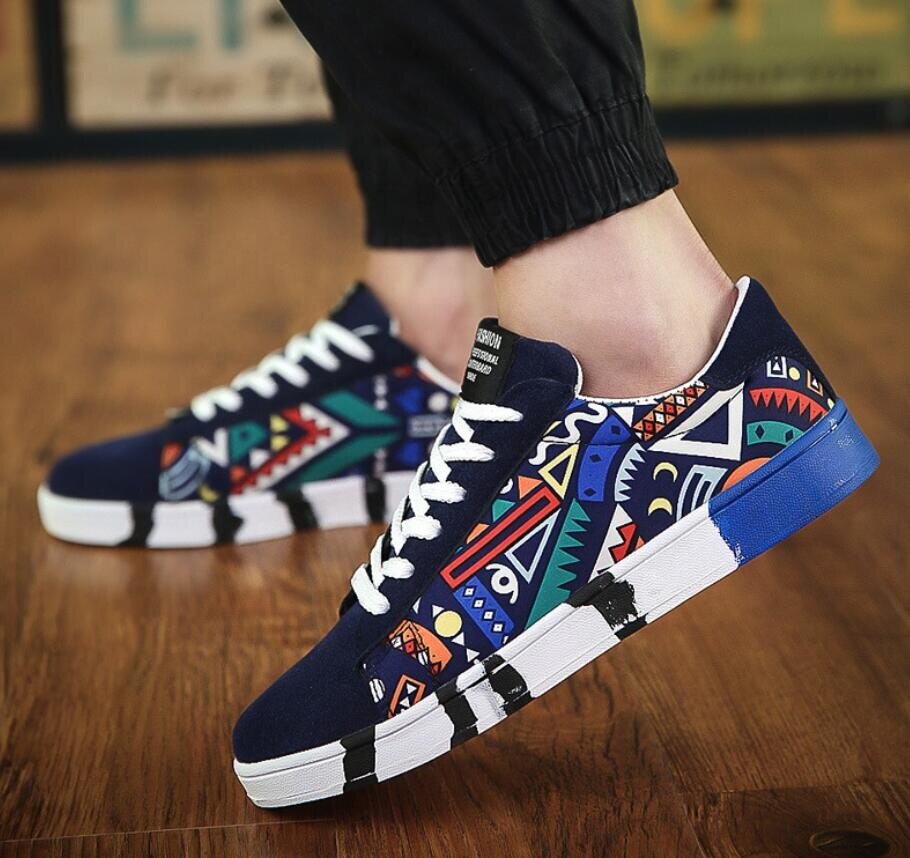 Luozheke fabriek casual herenschoenen sneakers goedkope bedrukte heren casual schoenen: Blauw / 8