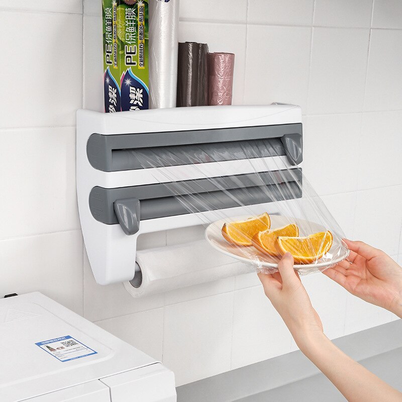 Keuken Cling Film Tin Folie Papier Snijden Houder Plank Keuken Organizer Plastic Wrap Saus Fles Opbergrek Folie Cutter