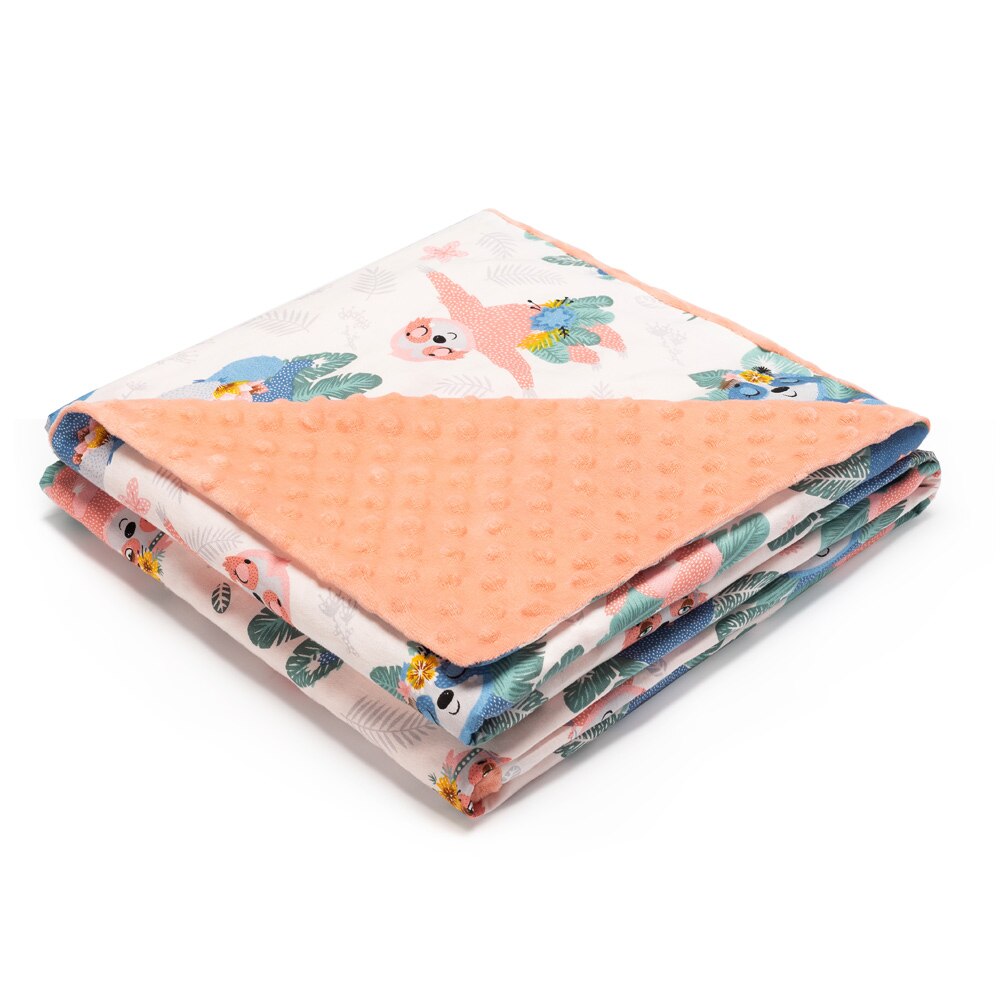 Vändbar unisex barnsmjuk babyfilt minky dot korallfleece mjuk termisk linda sängkläder set bomullsquilt: 2