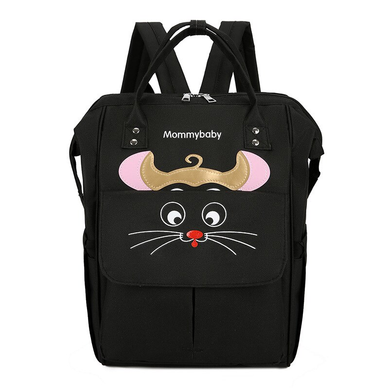 Grand sac à dos d'allaitement réglable grande capacité-Style travail sac de maman dessin animé sac de mère sac à couches multifonctionnel: Black and White with Pattern Cat