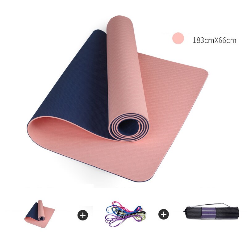 Tweekleurige yogamat 183*66*0.8cm gym pilates antislip fitnessmat positielijn tpe yoga beginner milieugymnastiekmatten: Stijl -1