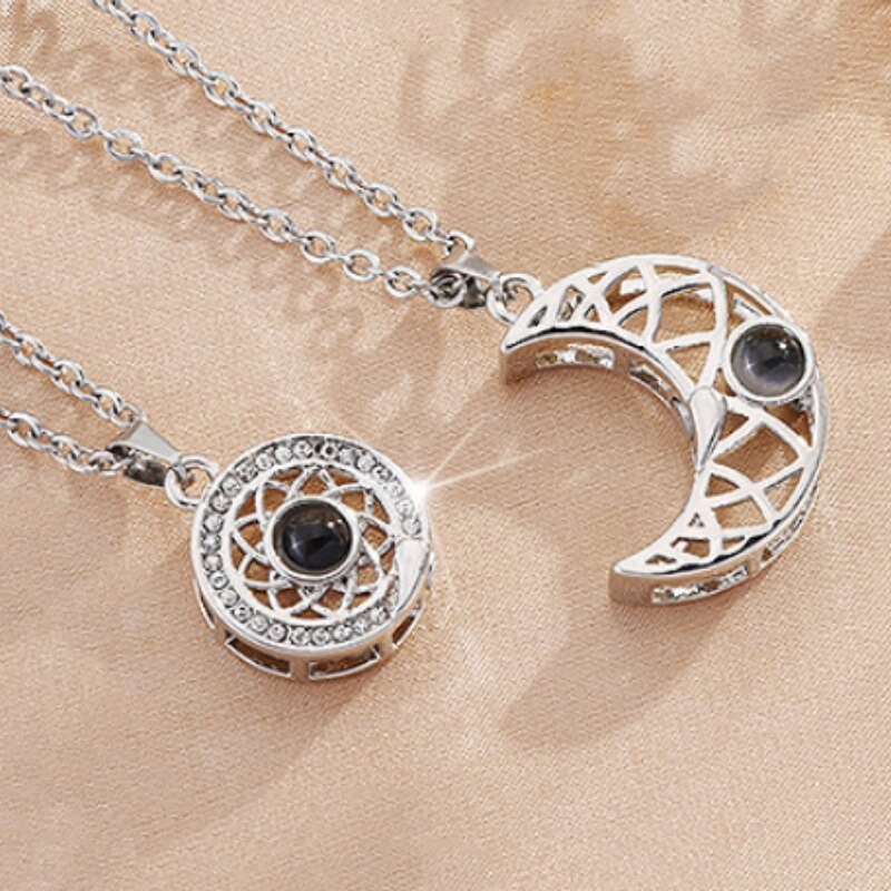 Couple Matching Necklace Sun Moon Heart Magnetic Paired Pendant Jewelry Chain Geometry Choker Lover 2 PCS/Set: Style 6