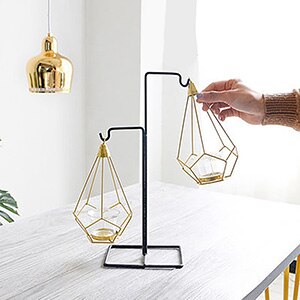 Noordse ijzeren kunst kandelaar knutselen kandelaars glazen kaarsenhouders bougie standaard huisdecoratie romantische hangende glimmende rekwisieten: Dubbele fles