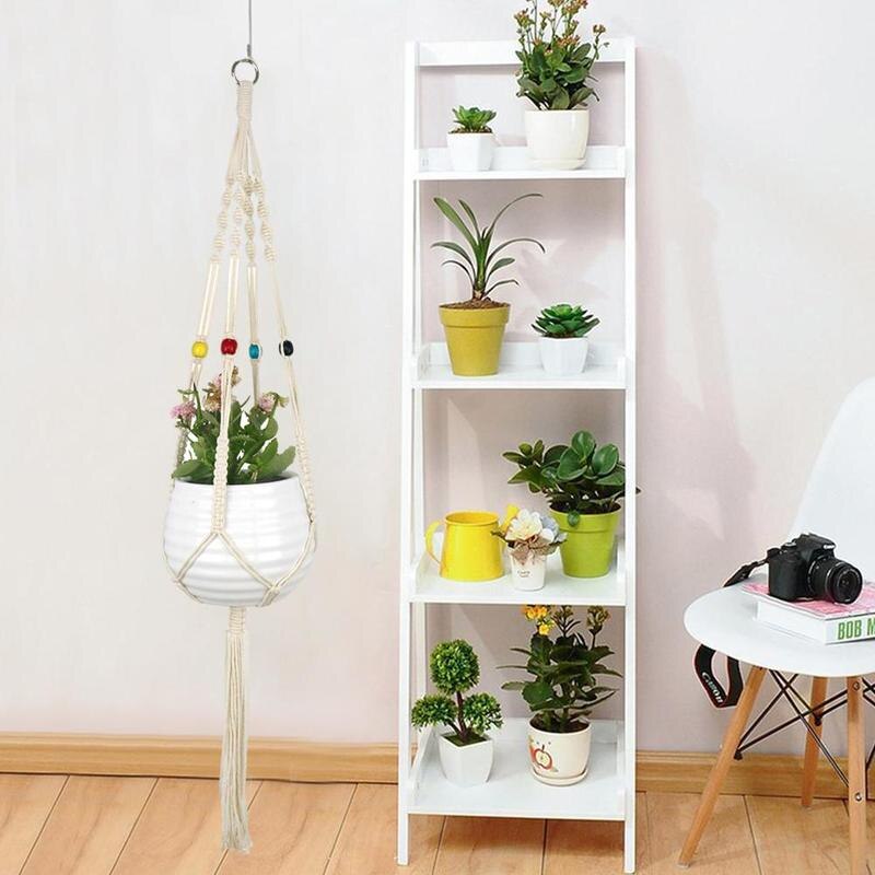 1-- pack macramé plantenhangers, verschillende niveaus, handgemaakte bloemenhouderset, katoenen standaard, touwplantenbakken voor binnen, hangend, po  i0 g 2