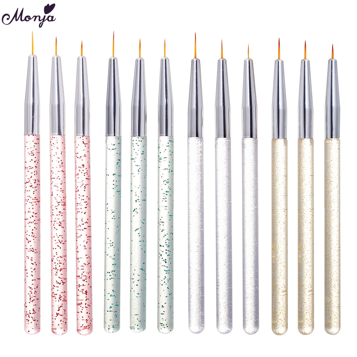 Monja 3 Stks/set Nail Art Meerdere Stijlen Handvat Schilderij Borstel Kit Franse Streep Line Liner Patroon Diy Tekening Pen Manicure tool