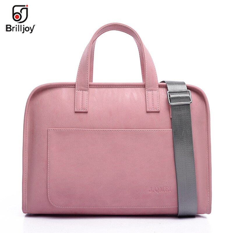 Brilljoy modieuze aktetas 13.3 " 14 " 15.6 " pu leren notebook laptoptas waterdichte dames meisjes computer schoudertas: Roze 13.3- inch