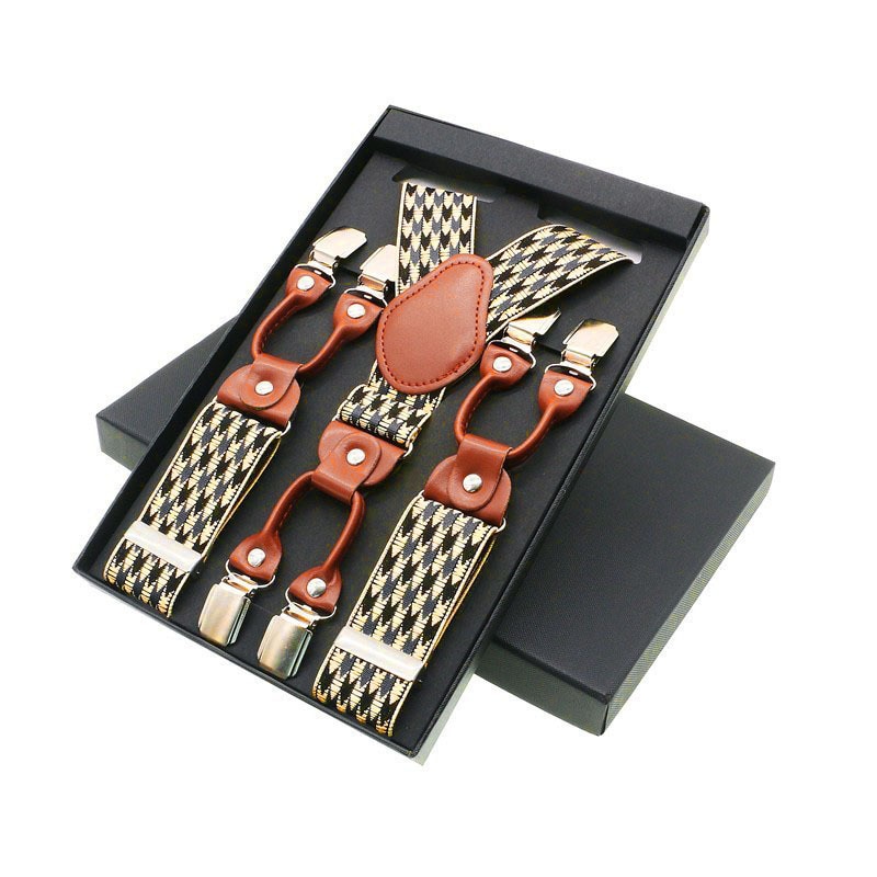 Tirantes de 6 clips para hombre, tirantes Unisex informales a la , tirantes elegantes para camisa de cuero marrón, correa ajustable para cinturón, para papá
