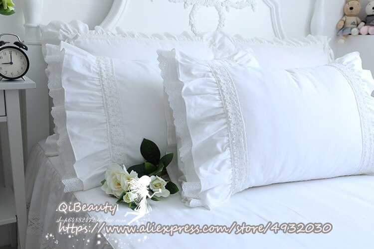 Prinsesse rent hvidt dobbelt lag blonder flounced bomuld bryllup rent bomuld sengetøj pudebetræk pudebetræk: Pt002