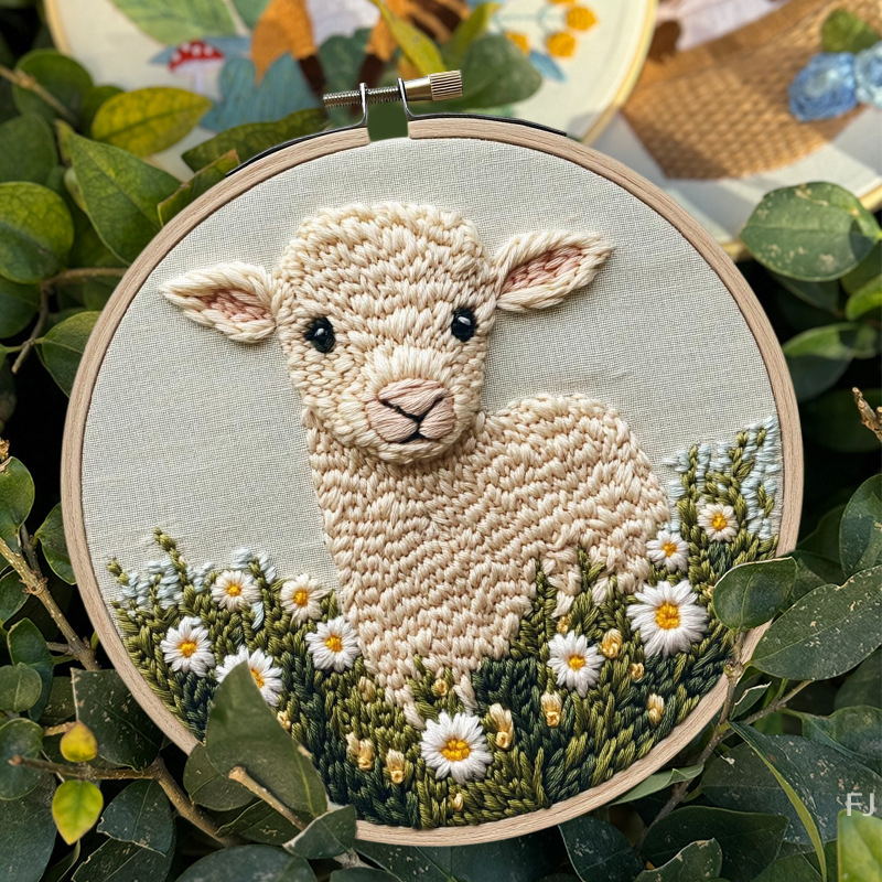 [yu]broderisett for nybegynnere med ku-tusenfryd-blomst, broderihullsnålsett, håndlaget hobbysett, inkluderer broderiringduk
