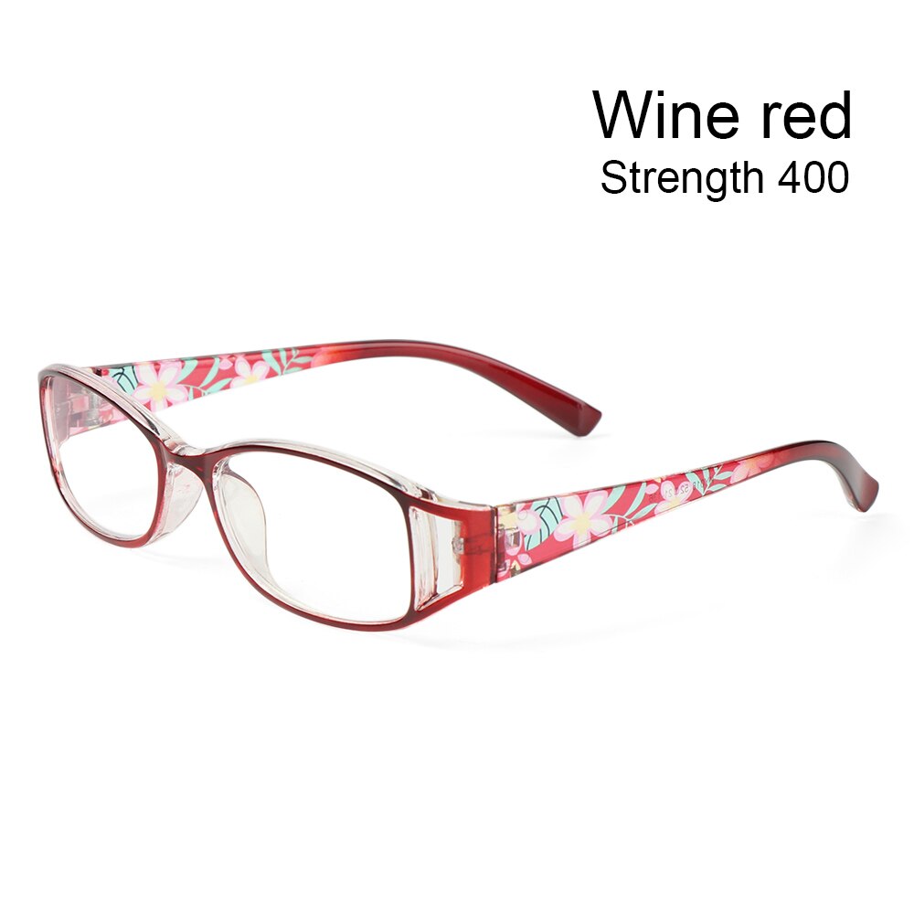 Anti-blauw licht bril leesbril oogbescherming dames ultra licht bloemen montuur charme dames: Wijnrood 400