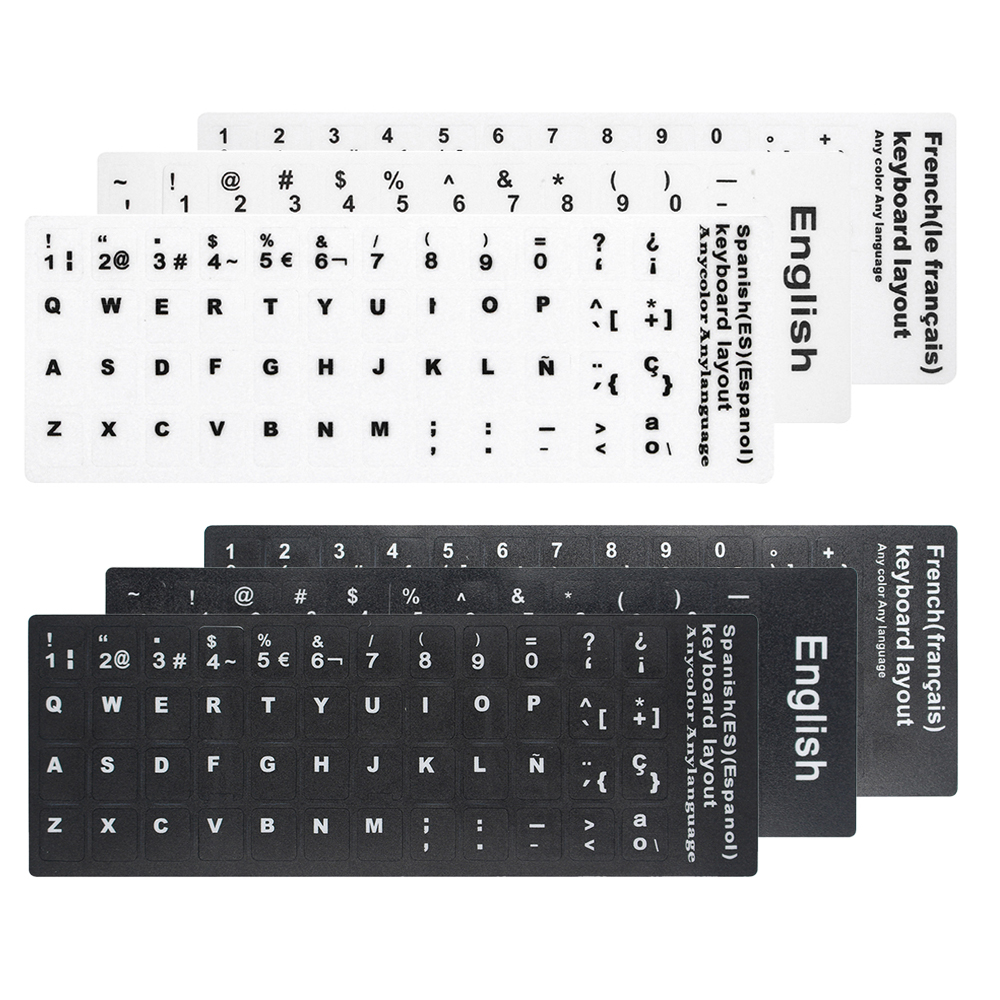1 stk slidstærke tastaturklistermærker spansk/engelsk/russisk/dysk/arabisk/italiensk/japansk bogstaverstatning til bærbar pc