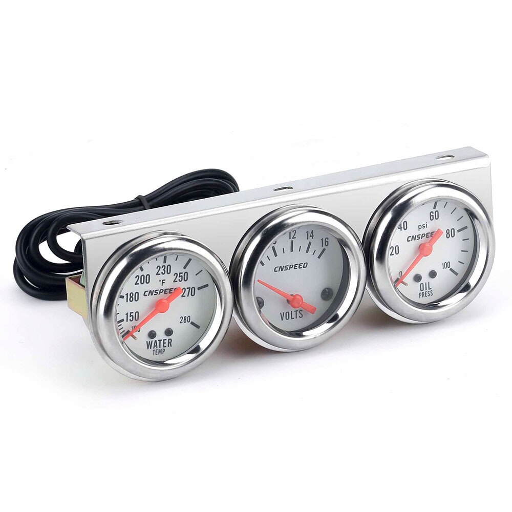 Universal Car 2'' 52mm Chrome Volt Water Temp Gauge Oil Pressure Gauge Triple 3 Gauge Set Gauges Kit Car Accessories