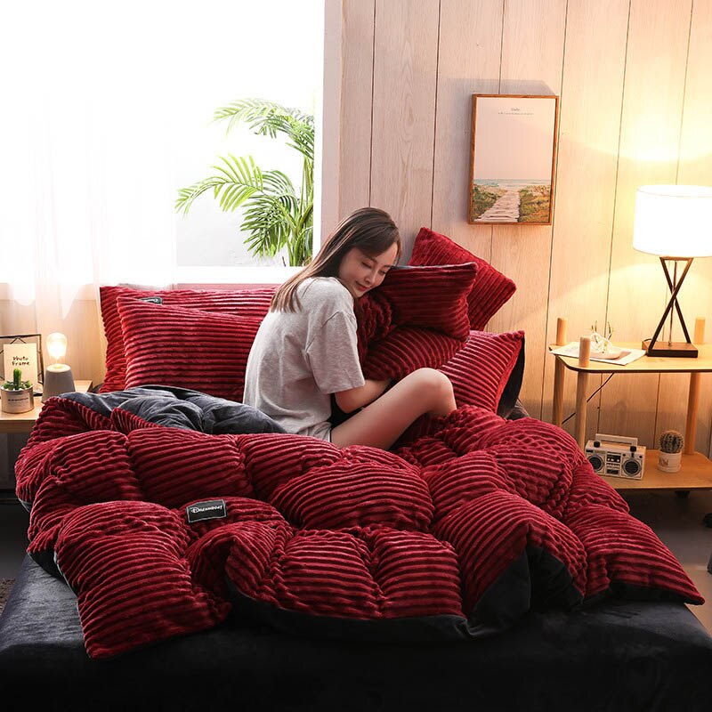 Magic Velvet Duvet Cover Winter Warm Coral Fleece Quilt Cover for Single Double Queen King Bed Bed Cover Bedding Comforter Case: wine red / 2pc pillowcase