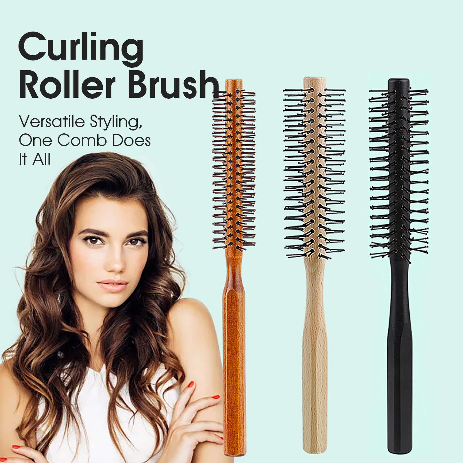 Wooden Handle Nylon Teeth Circular Brush Curly Roller Comb Fluffy Hair Root Straight Hair Multifunctional Comb For Men And Women