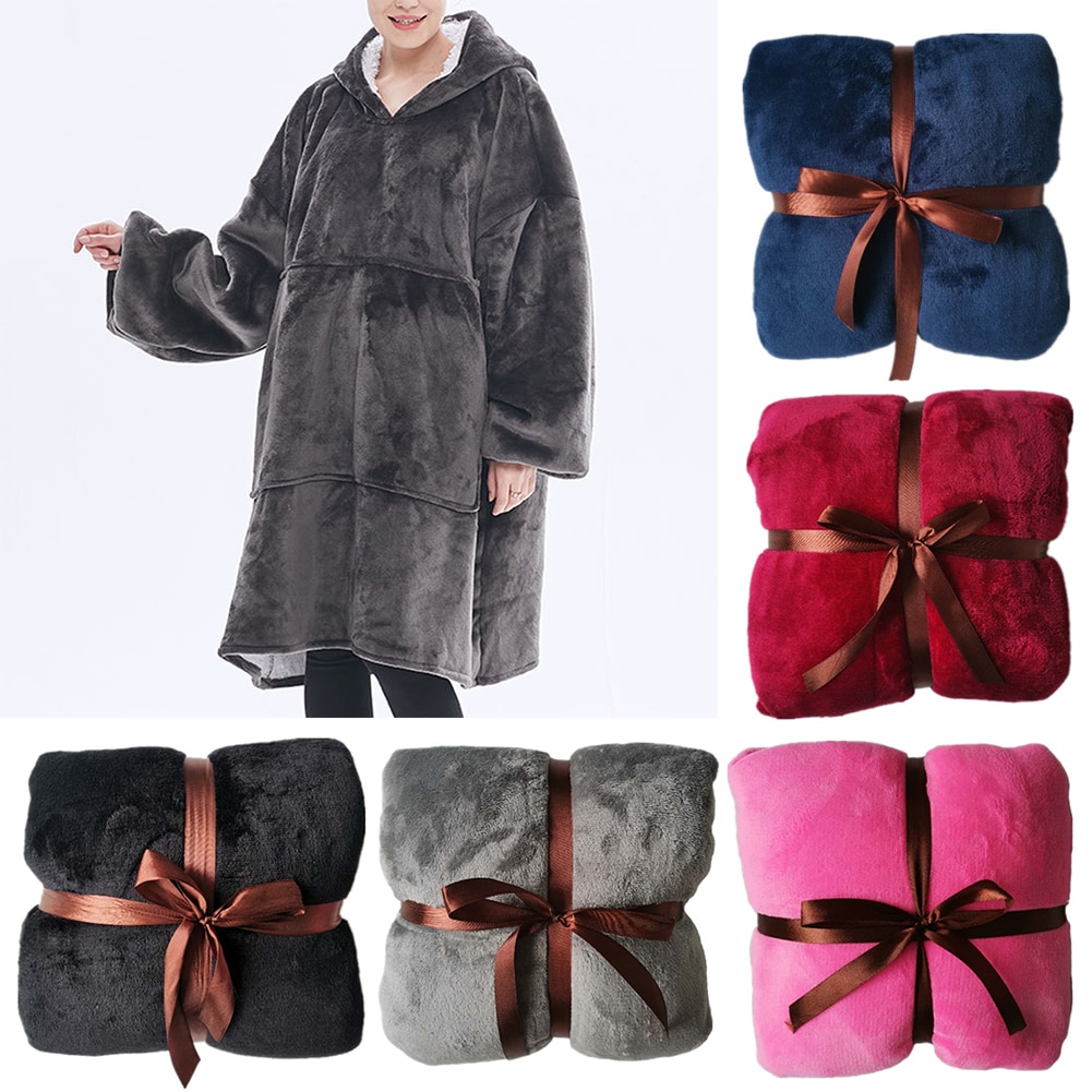 Zima Sherpa koc ciepły 1 pc miękki pled koc szata polarny poręczny z kapturem produkty gospodarstwa domowego ponadgabarytowe ciepłe bluzy