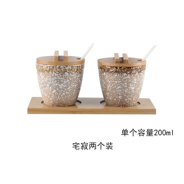 Japanse Stijl Keramische Kruidenrek Kruiden Doos Zout En Peper Containers Set Met Bamboe Deksel Dienblad Kruiderij Jar: Licht Groen