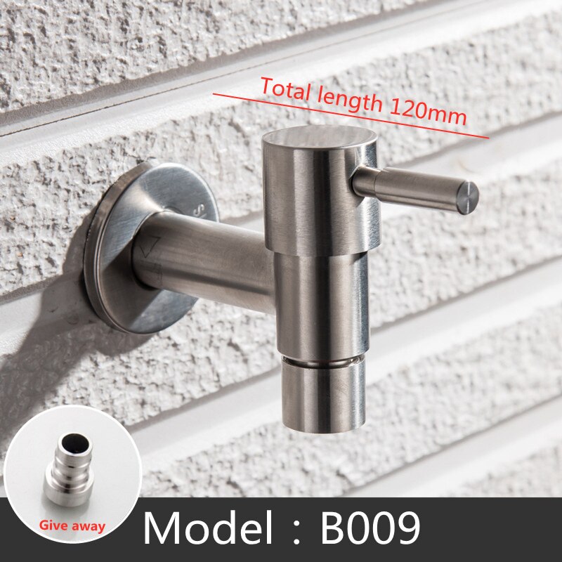 Wall Mounted 304 Stainless Steel Garden Faucet Home Single Cold Water Tap Washing Machine Sink Mop Pool Outdoor Faucet: B009