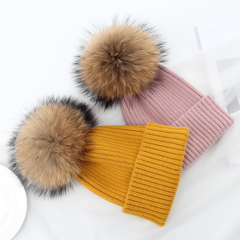 Vinter brand kvindelig pels pom poms hat vinter hat til kvinder piger hat strikkede beanies cap hat tyk kvinder uld skullies beanies