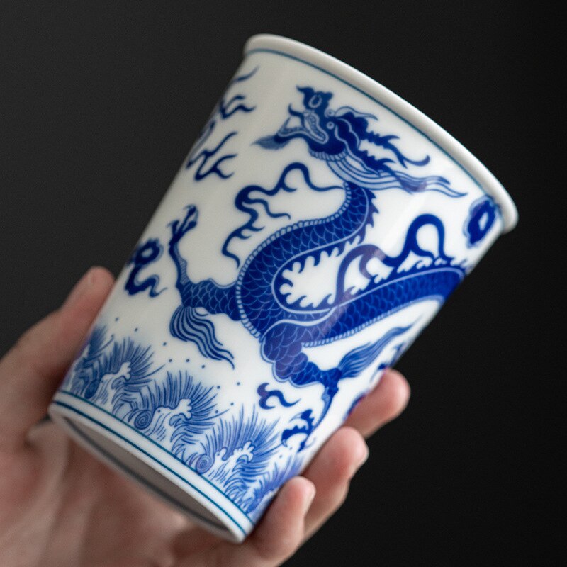 260ml Dragon Tea Cup Big Ceramic Antique White And Blue Coffee Mugs Beautiful Teacup Phoenix Teaware A Cup Of Tea Coffee Mugs