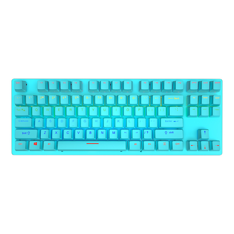 Clavier de jeu mécanique filaire USB, rétro-éclairage rvb, 87 touches, interrupteur bleu, blanc, noir, rose, pour ordinateur portable, PC de bureau: blue