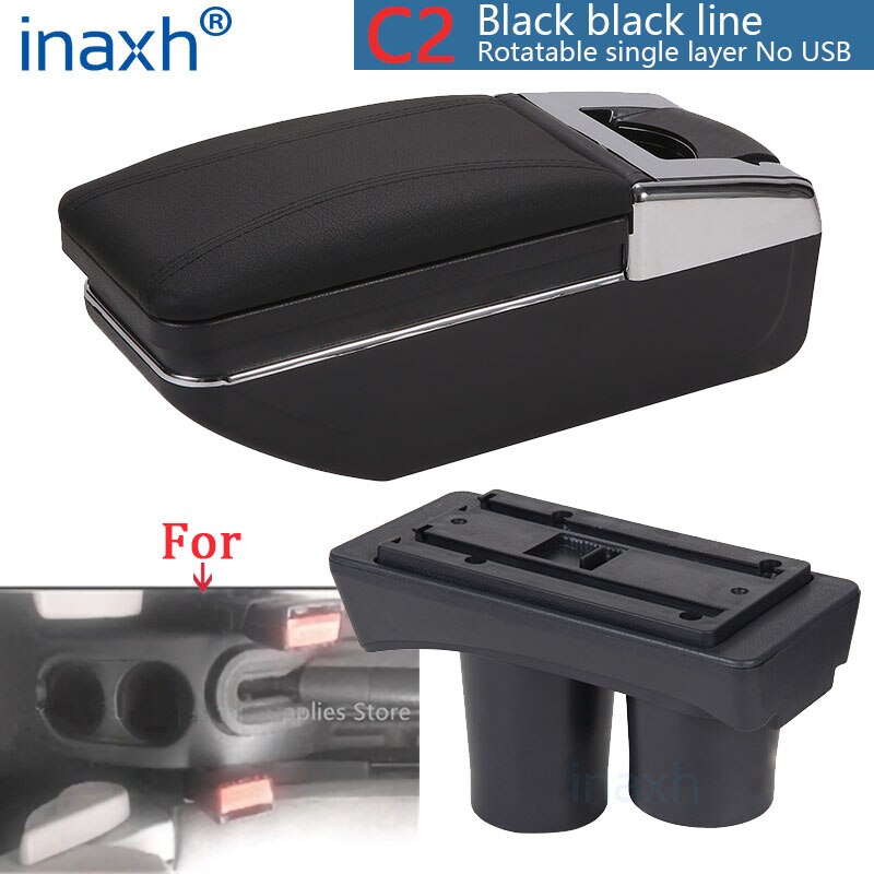 Reposabrazos Universal para Citroën C2, caja de almacenamiento para Citroën C2, reposabrazos, portavasos, accesorios de modificación: C2 Black line No USB