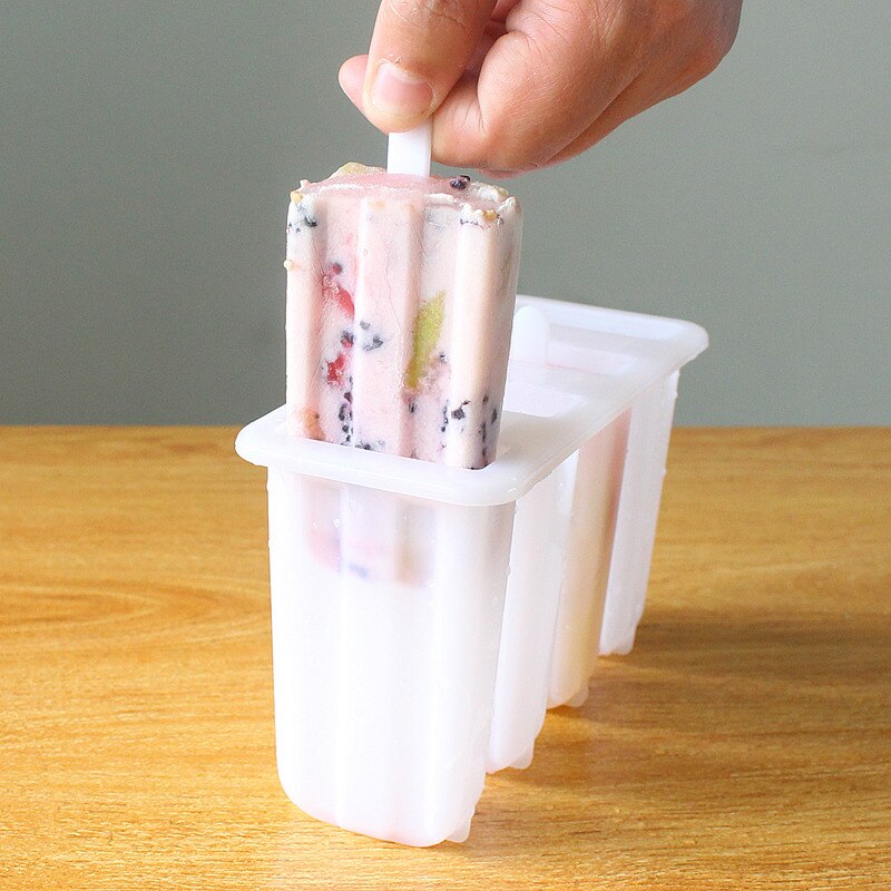 1 Set 4 Cells Popsicles Mold Plastic Frozen Ice Cream Mold Popsicle Maker Lolly Mould Tray Pan Maker Tool Summer DYI Supplies