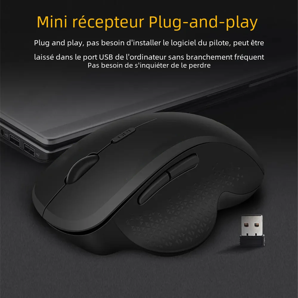 Mysz bezprzewodowa Ergonomiczna mysz komputerowa PC Mause optyczna z odbiornikiem USB 6 przycisków Bezprzewodowa mysz 2,4 GHz 1600 DPI do laptopa