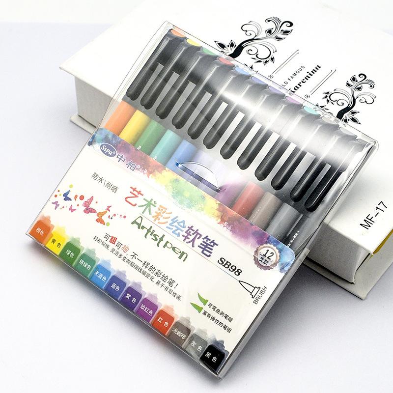 12 Kleur Kunstenaar Water Kleur Pennen Zachte Borstel Tips Waterdicht Voor Tekening Kaart Album Diy Scrawl Calligrahy Schrijven
