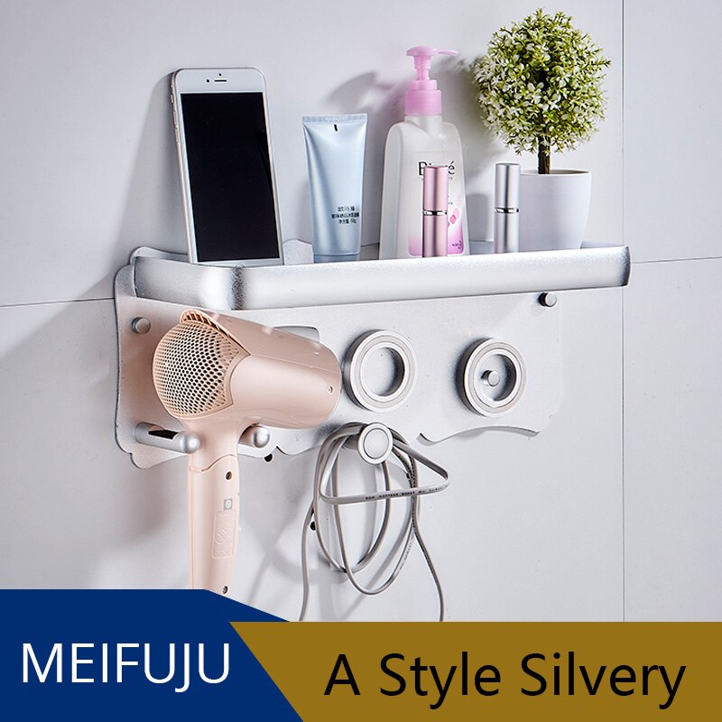 Zwart Föhn Houder Badkamer Planken Wall Mount Storgae Rack Badkamer Plank voor Dyson Supersonic föhn Houder Zilverachtige: A style  silvery