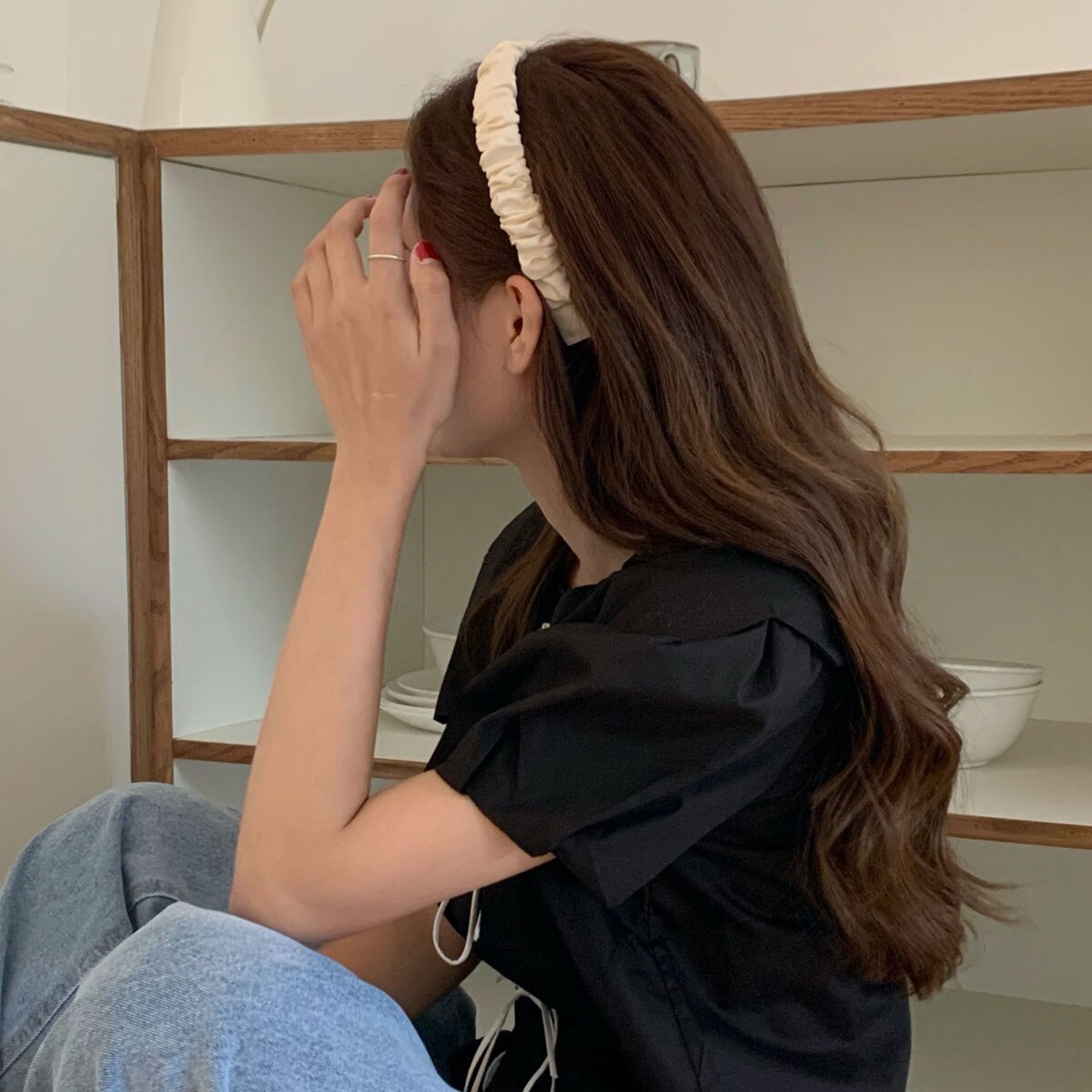 HUANZHI 2021 Trendy Vintage gąbka opaski Pearl Hairbands obręcz do włosów dla dziewczyn głowa kobiety Bezel Band akcesoria do włosów nakrycia głowy