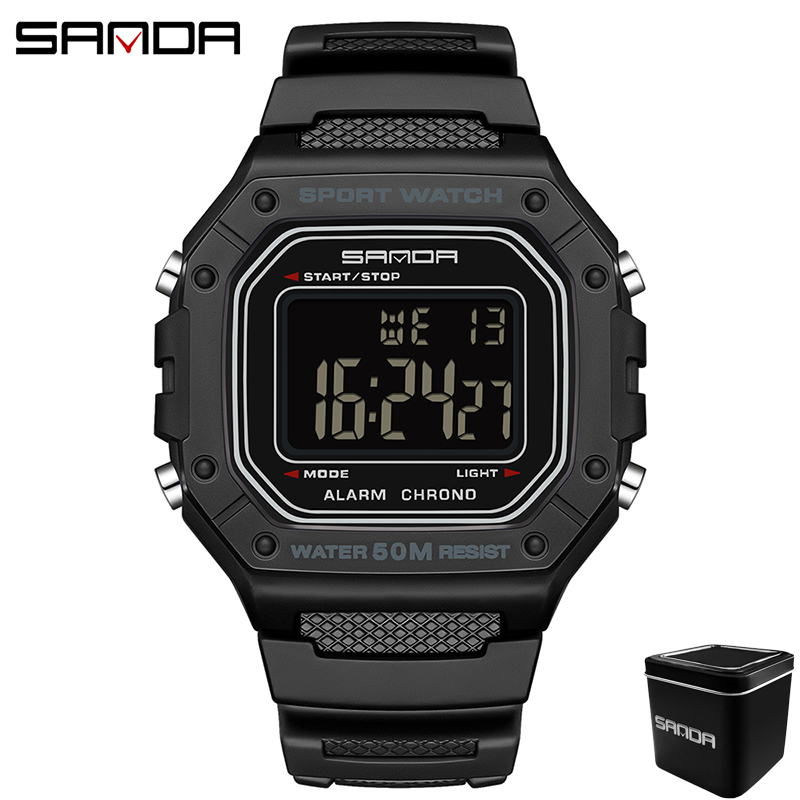 SANDA 2156 Herrenuhr, neues Modell, elektronisches digitales Uhrwerk, rechteckiges LED-Anzeige, Zifferblatt, draussen-Sport, wasserdichte männliche Armbanduhr: Blau