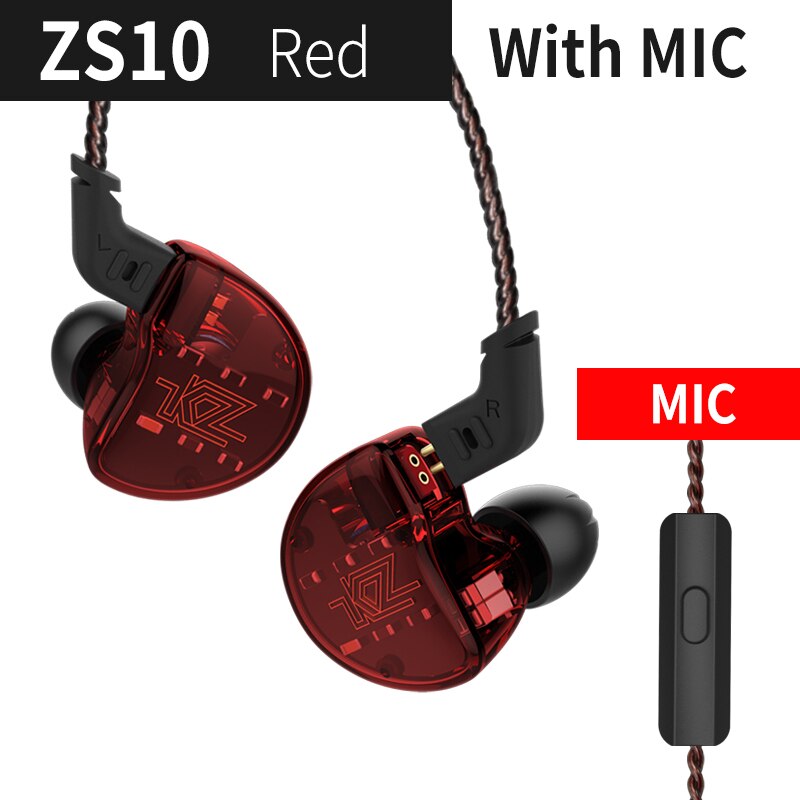 KZ ZS10 Earphones Headphones 4BA +1DD Hybrid technology In Ear Monitor Sport Earbuds Noise Cancelling HIFI Bass Gaming Headset: ZS10Redwithmic