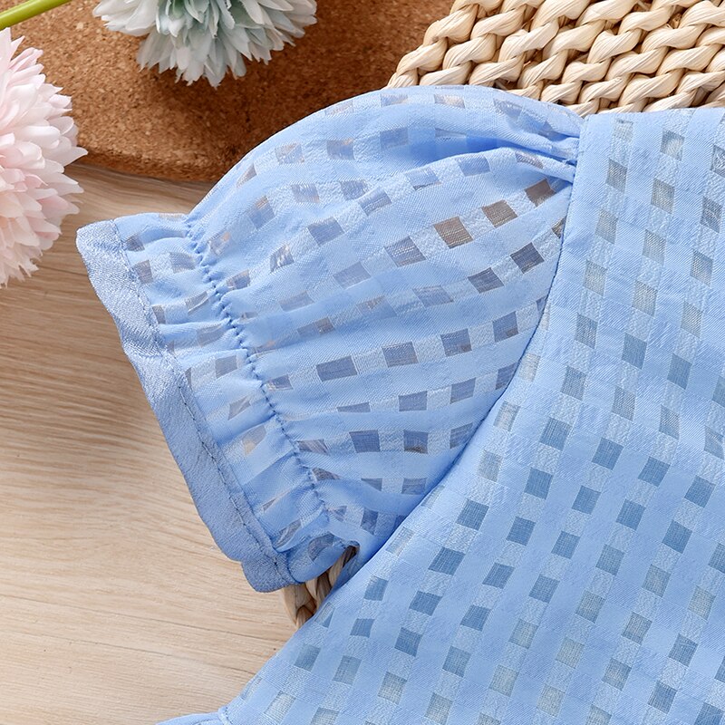 Toddler Baby Girl Mini Dress Short Sleeve Square Neck Solid Hollowed Summer Princess Party Dress Infant Baptism Dress Gown