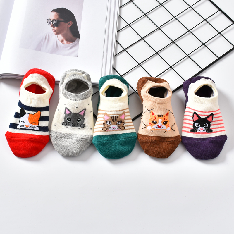 10 Stuk = 5 Paren/partij Leuke Dieren Low Cut Enkel Korte Sox Lente Koreaanse Stijl Grappige Kat Hond Panda Vrouwen sokken Set Gelukkig Size34-3