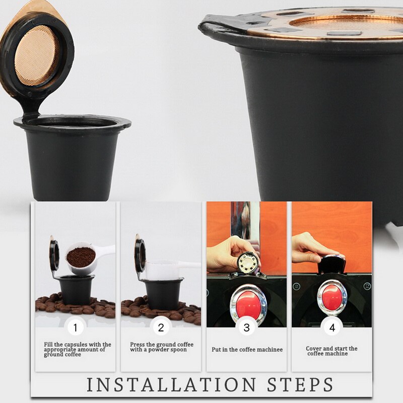 Återanvändbar kaffekapsel filterkopp för nescafe påfyllningsbara kapslar sked borste filterkorgar pod mjuk smak söt