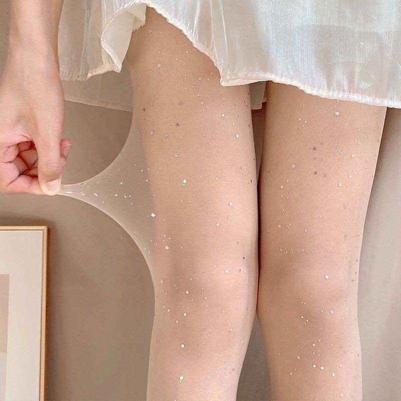 Pantimedias finas de verano con medias brillantes con purpurina, medias largas de pierna de seda blancas, negras y Beige, calcetines para mujeres y niñas