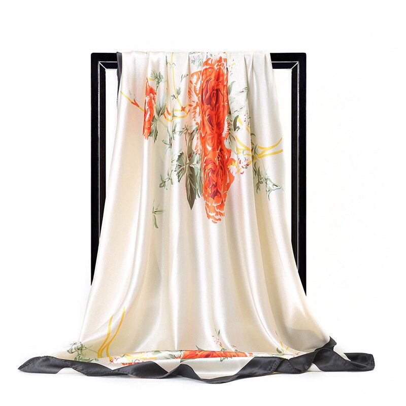 Kinesisk silke stil forår og sommer kvinder silketørklæder dame trykt firkantet tørklæde sjal strand tørklæde: 02