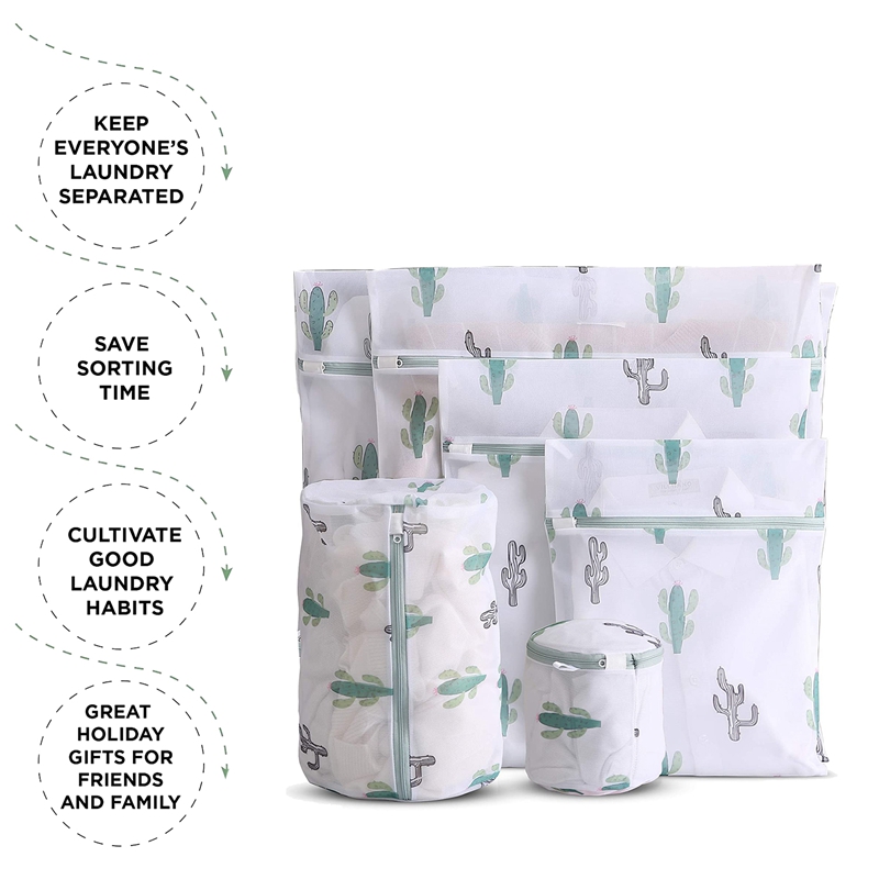 6 Pcs Mesh Waszakken Met Prints, Reizen Opbergtas, Kledingstuk Wassen Zakken Voor Kleding, Bras, ondergoed, Sokken, Groen