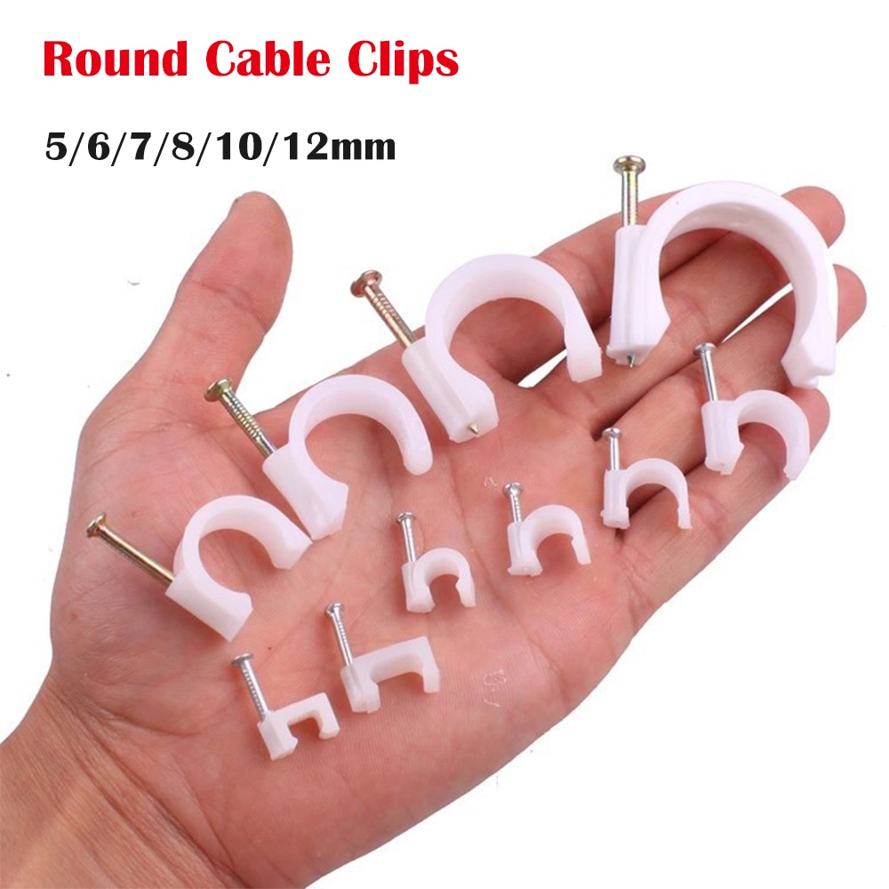 100Pcs Round Cable Wire Clips 5/6/7/8/10/12mm White Cable Management Electrical Wire Cord Tie Holder Circle Cable Clips