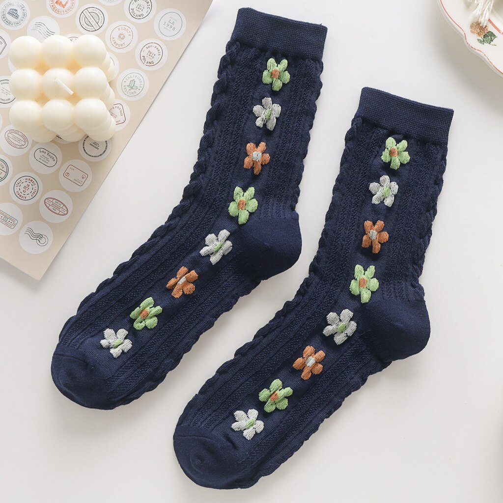 Women Autumn Winter Socks Ladies Knitting Flowers Happy Female Socks Casual Sox: BU